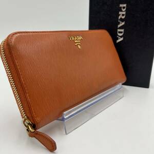 1円●美品・入手困難●PRADA プラダ 長財布 ラウンドファスナー ジッピーウォレット ヴィッテロムーブ レザー オレンジ メンズ 男女兼用