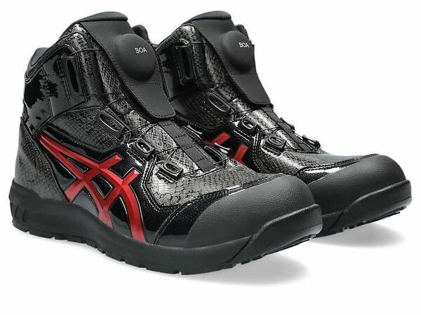 【新品】28cm アシックス 安全靴 ウィンジョブ CP304 BOA BLK EDITION 3E相当 【限定色】：ブラック×クランベリー(蛇柄)