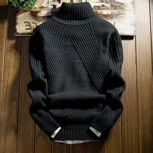 新入荷 暖かい セーター ニット メンズ タートルネック ケーブル編み 秋冬 丸首 シンプル 着心地よい 黒 サイズ選択可