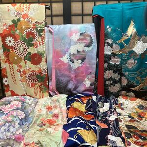 一右衛門No883振袖　8枚　大量まとめ売り大処分　京友禅 金駒刺繍 正絹着物 昭和レトロ 振袖 