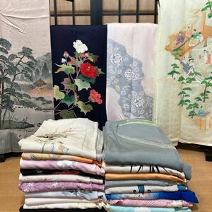  one right ..No 961 visit wear tsukesage 22 sheets set sale .... flower hand .. embroidery silk kimono large amount set sale 