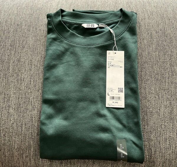 UNIQLO ユニクロ エアリズムコットンオーバーサイズTシャツ(5分袖) Ｌ グリーン