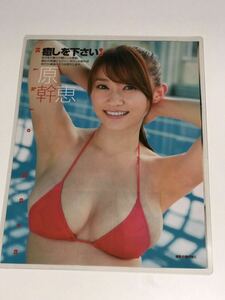 [150μフィルム厚手ラミネート加工］　原幹恵4ページ　雑誌の切り抜き　ビキニ水着　下着OL グラビア