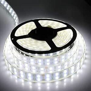LED tape light high luminance 5m waterproof 12V 600 ream SMD5050 two row type powerful easy installation bright stylish long-lasting with cover white 