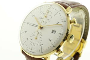 LVSP6-4-38 7T044-8 JUNGHANS ユンハンス 腕時計 27.7800 マックスビル クロノスコープ 自動巻き 約80g メンズ ゴールド 動作品 中古