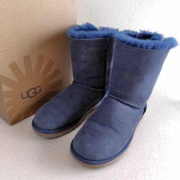 UGG アグ ムートンブーツ 23cm ミドル バックリボン ブルー