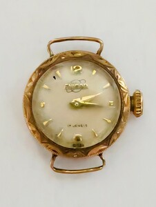 [ Junk ]ENICARenika lady's wristwatch Switzerland made 18K # gold antique hand winding 