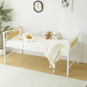 [ white ] low type bed . shelves bed single long height adjustment 3 -step pipe bed steel bed under storage attaching frame bed 