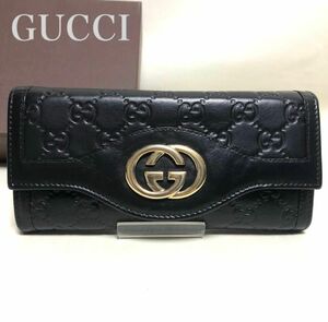 GUCCI グッチ GGシマレザー コンチネンタル長財布 ブラック