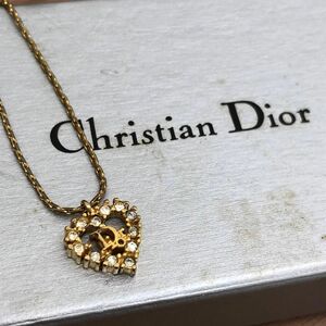 Christian Dior クリスチャンディオール アクセサリー 小物 ネックレス ラインストーン ロゴ ハートゴールドカラー