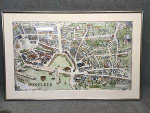 Art hand Auction Illustrated map of Honfleur, France Map Streetscape, Painting, watercolor, Nature, Landscape painting