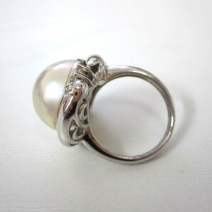 ◎マベパール リング 指輪 真珠 K14WG ダイヤ0.13ct パール直径15㎜ ケース入りの画像4