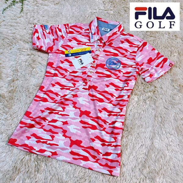 【新品タグ付】FILA GOLF フィラ　ゴルフ　シャツ　総柄　L ピンク　迷彩