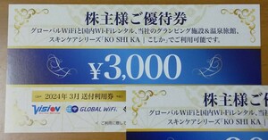 【送料無料】 ビジョン 株主優待 ３枚 9千円分グランピング施設 温泉旅館 WiFi vision Wi-Fiレンタル ～2025/3/31