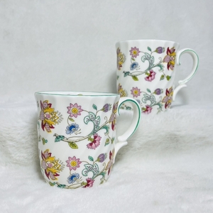 [240522-1T]【中古品】≪MINTON/ペアマグカップ≫HADDON HALL/ハドンホール/ミントン/廃盤品/花柄/BONE CHINA/1793