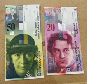 [ булавка .] Швейцария franc старый банкноты 50 franc ×20 franc всего 2 листов 70 franc 