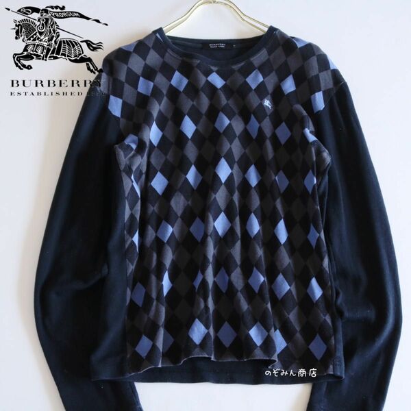 【BURBERRY BLACK LABEL】 長袖カットソー　アーガイル　黒★