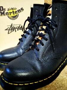 【Dr.MARTENS×STUSSY】ドクターマーチン×ステューシー 1460 8ホールブーツ UK8 (27cm ) ブラック×レオパード 限定コラボ【箱付き良品】