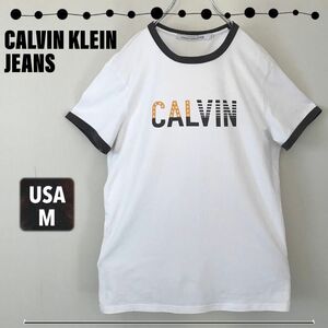 カルバンクライン Calvin Klein Jeans★リンガーTシャツ★ロゴプリント★USAメンズM 