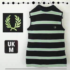 フレッドペリー FRED PERRY★鹿の子ボーダー★ノースリーブTシャツ★クルーネック★海外モデル★UKメンズM