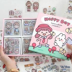 S-5ボックスシール100枚 女の子 ピンク コラージュ 素材 韓国　アルバム　ダイアリー　ゆるかわ