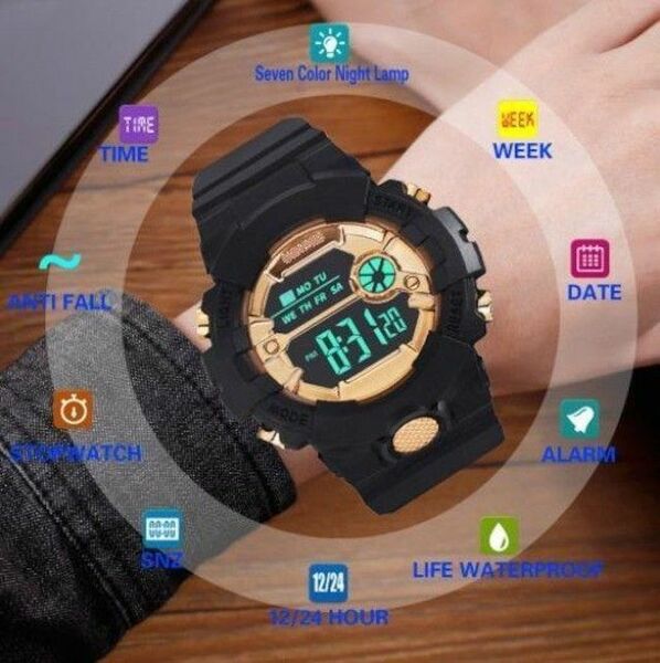 980T0034 新品 zv4v8c メンズ レディース 腕時計 デジタル 多機能 黒