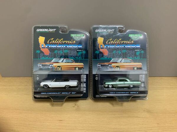 グリーンライト インパラ 1963 GREENLIGHT CHEVROLET IMPALA カリフォルニア California 2台セット ローライダー ハイドロ シボレー コンバ