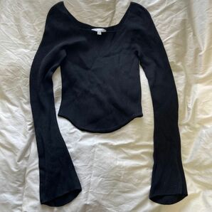 ユニクロ× マメクロゴウチ 3Dリブスクエアネックセーター 長袖 黒