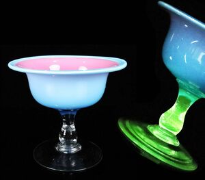  Meiji ~ Taisho period blue ground . white .. ice cream glass ice glass u Ran glass . goods [64209we]