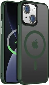 Gtsoho iPhone14 ケース iPhone13用 ケース 半透明 マグネット搭載 ワイヤレス充電 耐衝撃 耐久性 ミッドナイトグリーン