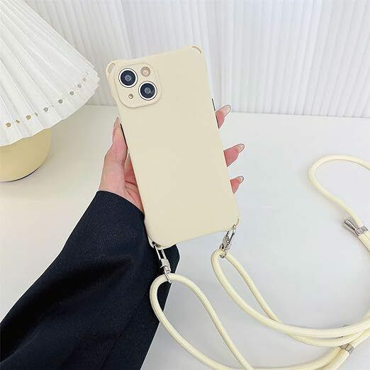  シリコン 紐付き ショルダー スマホケース カバー レンズ保護 落下防止 (iPhone14ProMax,ホワイト）