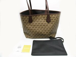 ★【美品】MICHAEL KORS マイケルコース トートバッグ CANDY リバーシブル ポーチ付き ブラック ブラウン PVC×レザー LG 35H7GY2T3T★/H