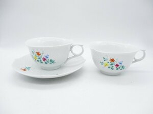 ★Meissen マイセン 波の戯れ スイートピー フラワー ペア カップ&ソーサー 2客 ソーサー1枚欠品★/H