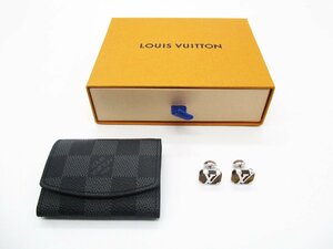 ★【美品】LOUIS VUITTON ルイヴィトン カフス ボタン ブトン ドゥ マンシェット LVストーン M62599 ダミエグラフィット ケース セット★/H