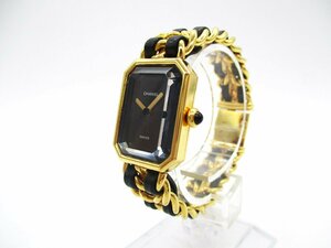 *CHANEL Chanel Premiere M Gold × black lady's wristwatch GP leather QZ quarts black face */H