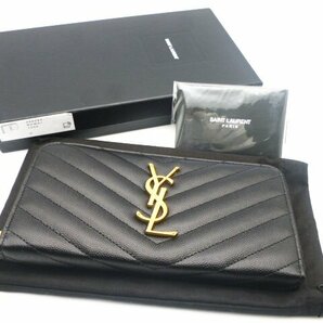 ☆【美品】SAINT LAURENT イヴ サンローラン YSL ラウンドジップ 長財布 ブラック キャビアスキン☆/Nの画像1