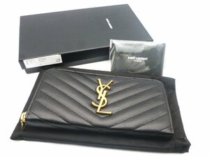 ☆【美品】SAINT LAURENT イヴ サンローラン YSL ラウンドジップ 長財布 ブラック キャビアスキン☆/N