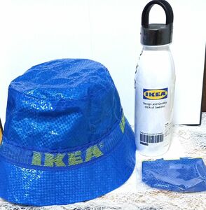 IKEA帽子バケットハット｡プラスチックボトル｡ミニポーチキーホルダー３点セット