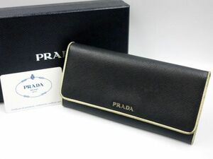 ■PRADA プラダ 長財布 Wホック サフィアーノ レザー ブラック×ホワイト系 レディース 女性用 付属品(箱・ギャランティ) ブランド品 