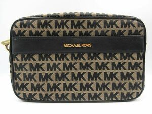 ◇ MICHAEL KORS マイケルコース ショルダーバッグ MKシグネチャー キャンバス ブラウン×ブラック ゴールド色金具 中古品