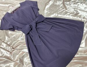 半袖ワンピース ☆紫色☆フレアスカート☆リボンベルト付き☆甘可愛女子
