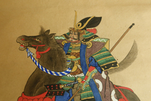 【真作】 掛軸　加藤清正像　時代 日蓮宗 甲冑 刀剣 馬 戦国武将 肥後 熊本 肉筆 彩色 紙本 武具 検) 浮世絵 武者絵 江戸期 日本画_画像4