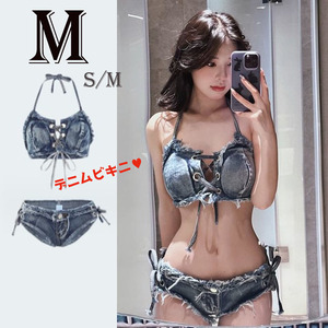  lady's swimsuit M Denim bikini short pants 2 point set sexy costume sea pool te-to. industry travel halter-neck resort man uke