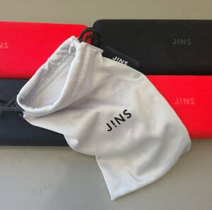 JINS glasses case red . black each 2 piece . sack shape. thing 1 piece ( Gin z glasses inserting glasses case )