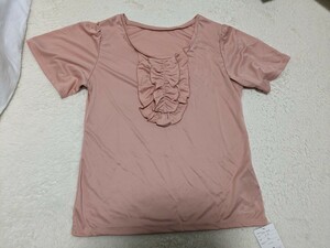 LLサイズ　半袖　フリル　ブラウス　Tシャツ　ピンク（ピーチ）SPALDING　スポルディング　ヨガウェア　フィットネスウェア　新品