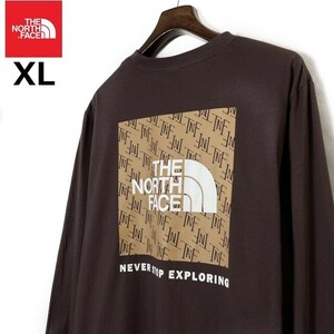 1円～!売切!【正規新品】THE NORTH FACE◆L/S BOX NSE TEE 長袖 Tシャツ ロンT US限定 ボックスロゴ 男女兼用 キャンプ(XL)茶 総柄180902-5