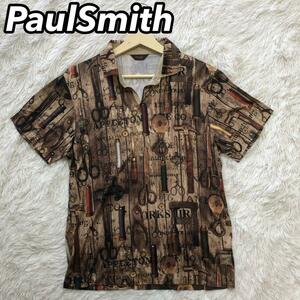 Paul Smith Collection ポールスミス コレクション 半袖シャツ アロハ 総柄 インダストリアル 壁面風 薄手 ブラウン 茶色 メンズ 男性 M