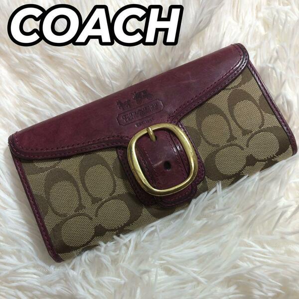 COACH コーチ 長財布 ロングウォレット コインケース ファスナー レッド ピンク レディース 女性 小物 総柄 シグネチャー ブランドロゴ