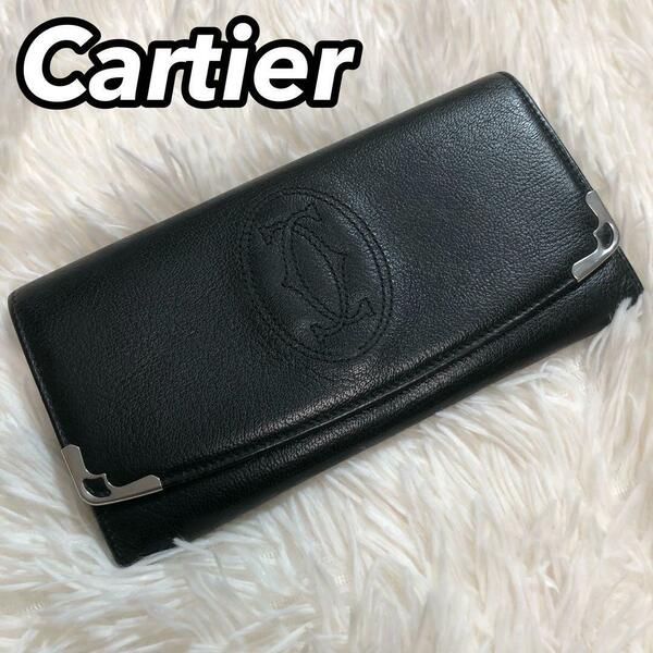 Cartier カルティエ 長財布 ロングウォレット コインケース 折財布 レザー ブラック 黒色 メンズ 男性 ブランドロゴ 高級 ワンポイント