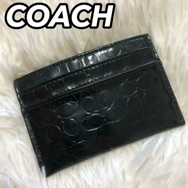 COACH コーチ カードケース 名刺入れ ブラック 黒色 総柄 シグネチャー エナメル ユニセックス メンズ 男性 レディース 女性